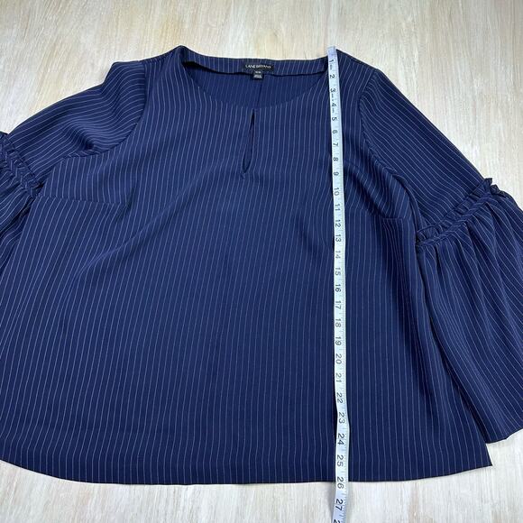 Lane Bryant Navy Key Hole Pin Stripe Bell Sleeve Print Long Sleeve Blouse 14/16 - Picture 10 of 14